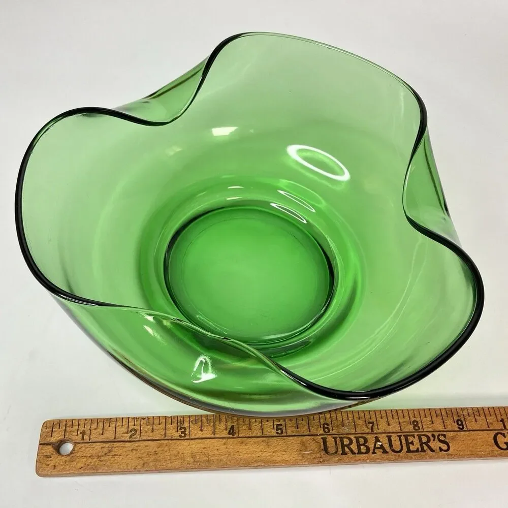 Vtg Anchor Hocking Forest Green Chip N Dip Bowls MCM 2pc Set (No Hanger)